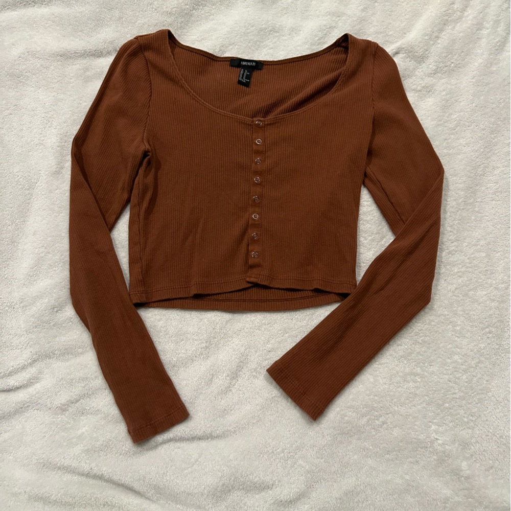 Forever 21 Brown Long Sleeve Crop Top